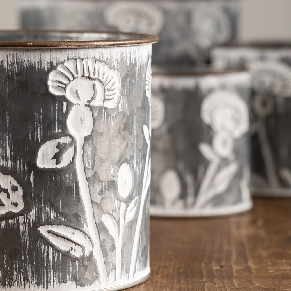 Floral Embossed Metal Planters - Picture 7 of 7